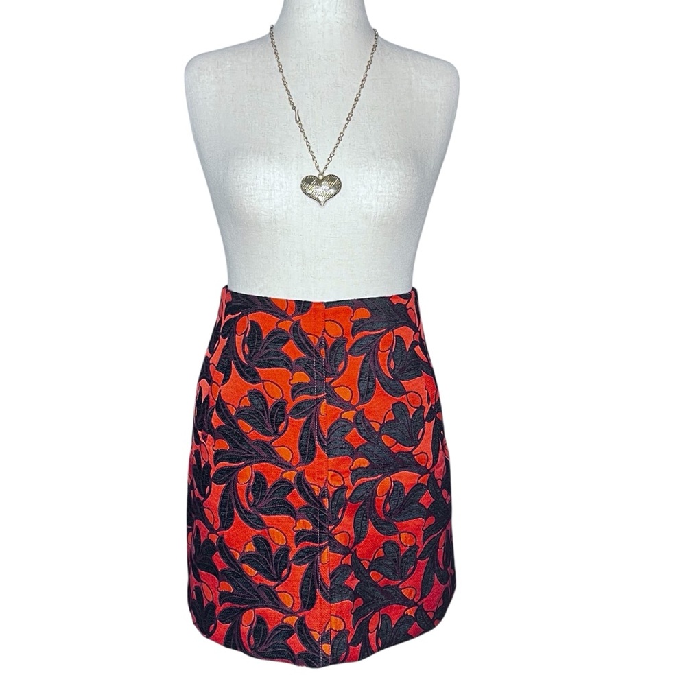 ANN TAYLOR Vintage Artful Vine Jacquard Burnt Orange/Black Print Mini Skirt 12